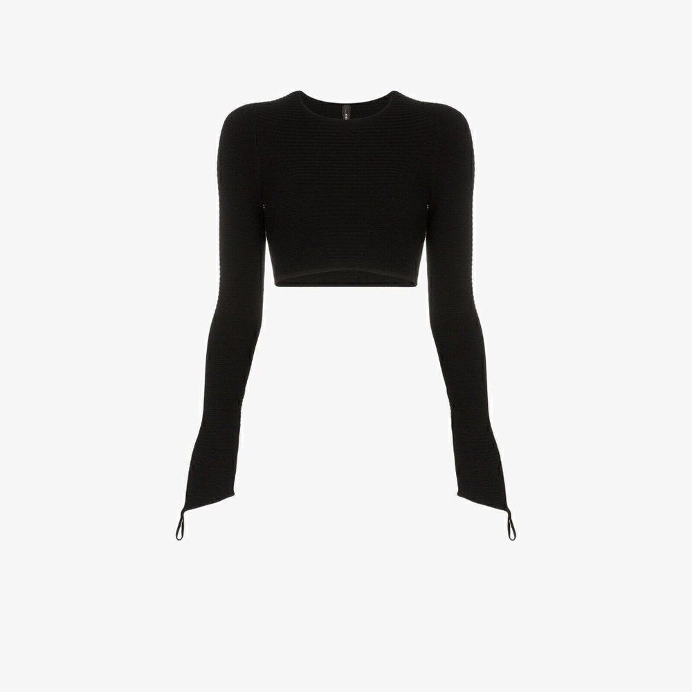 Adam Selman Sport Crop Top Womens Medium Black Carbon38 Rib Knit Crewneck